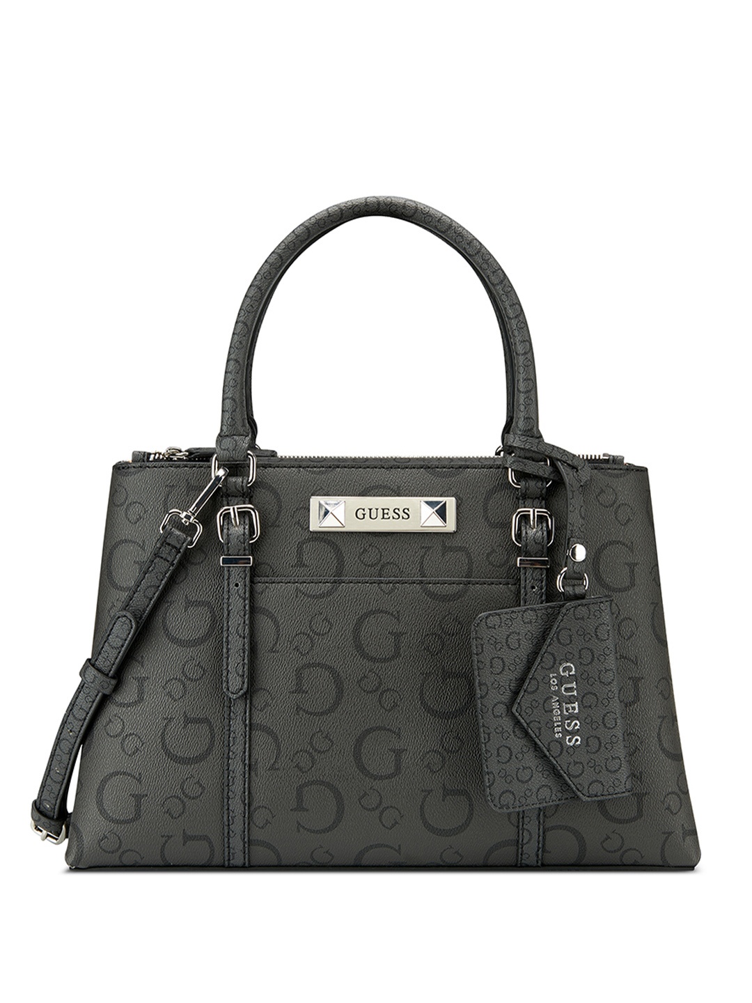 

GUESS Women Printed Structured Satchel Handbag, Grey