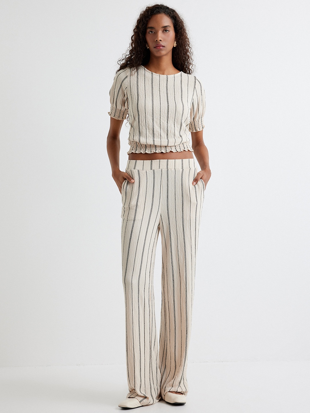 

Koton Women Striped Trousers, White