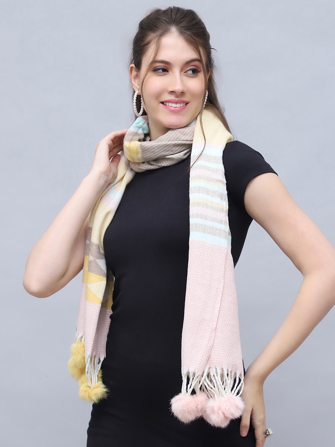 

ELLIS Women Striped Acrylic Mufflers, Pink