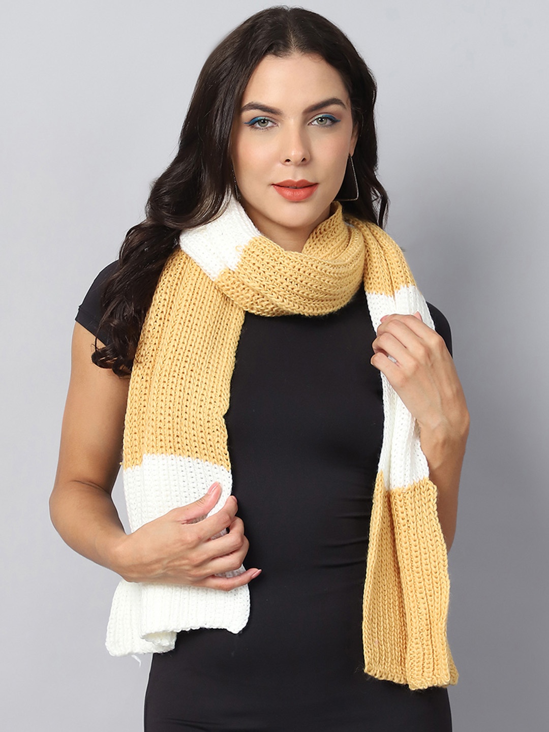 

ELLIS Women Ribbed Acrylic Mufflers, Mustard