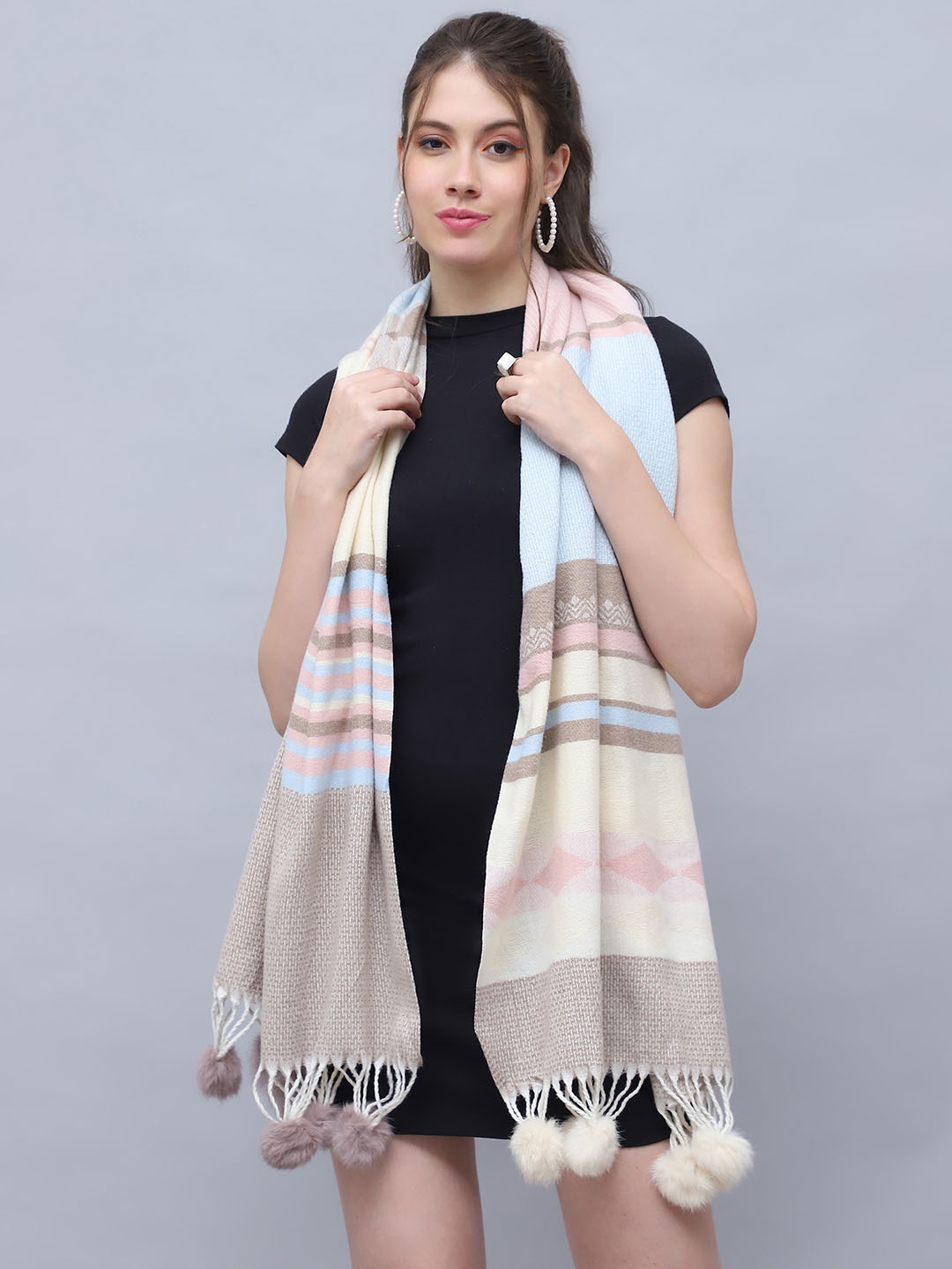 

ELLIS Women Striped Acrylic Mufflers, Pink