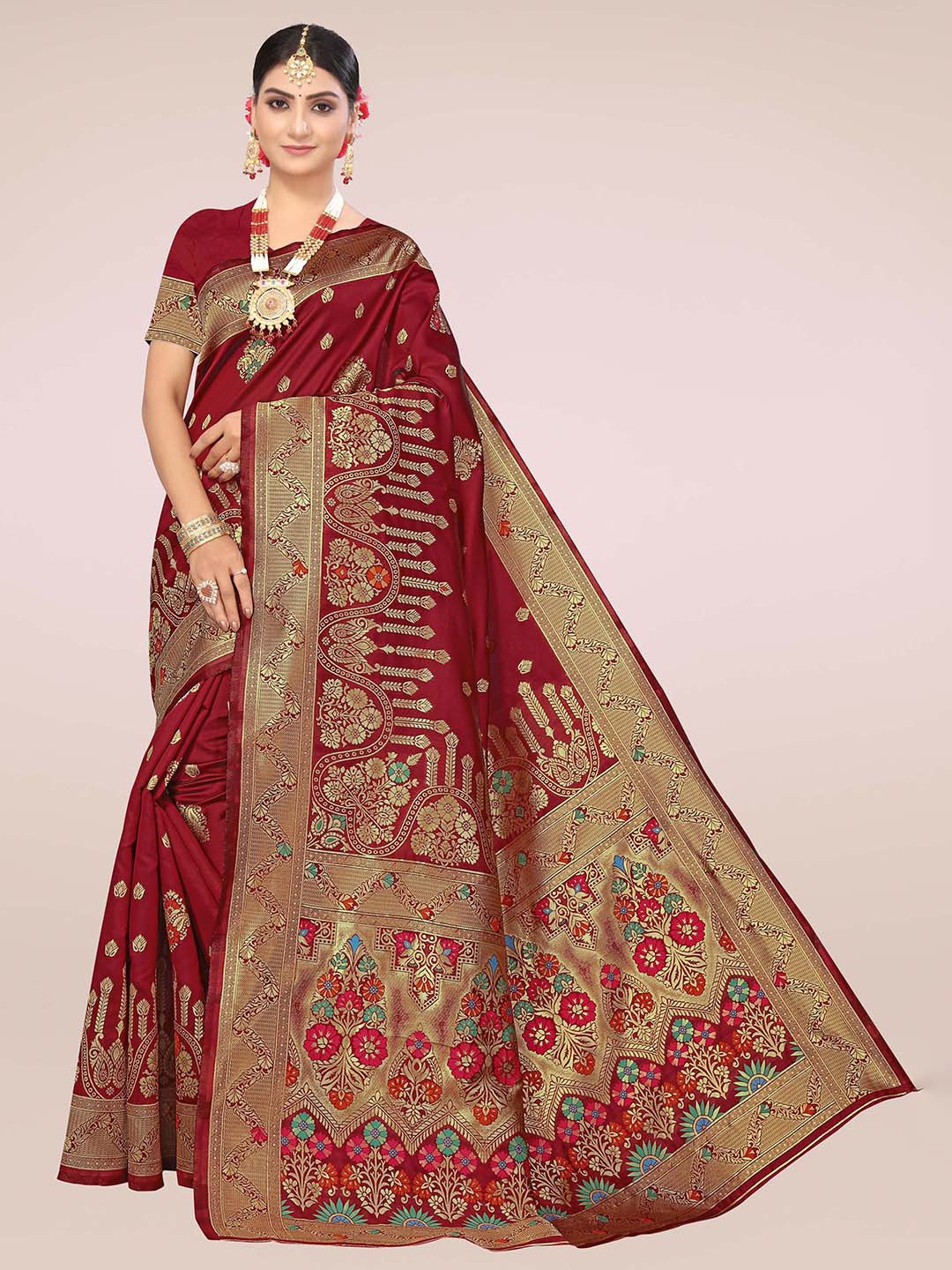 

Maroosh Woven Design Zari Banarasi Saree, Maroon