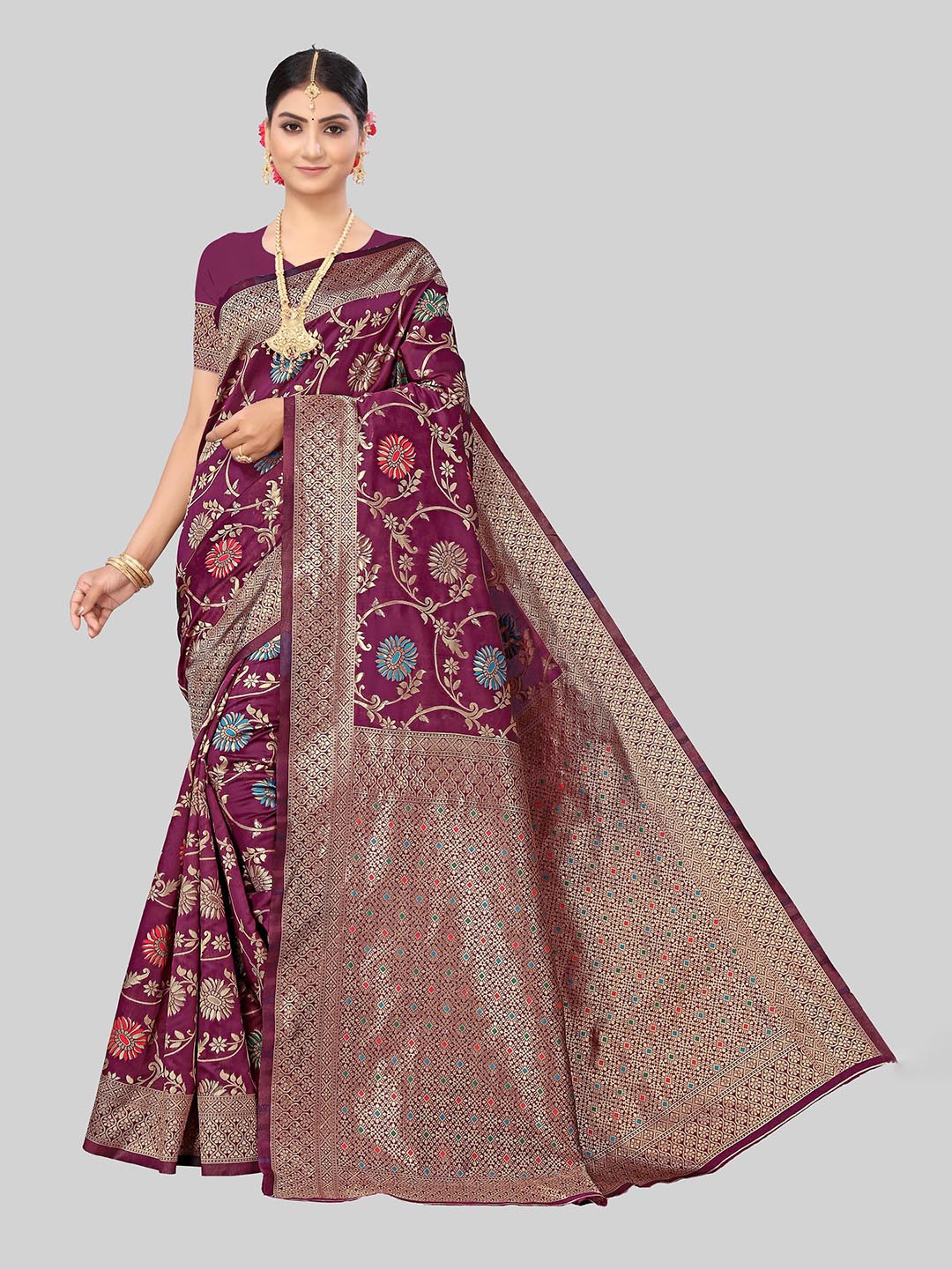 

Maroosh Woven Design Zari Traditional Banarasi Saree, Magenta