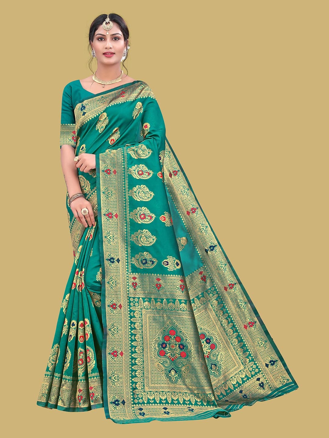 

Maroosh Woven Design Zari Traditional Banarasi Saree, Green