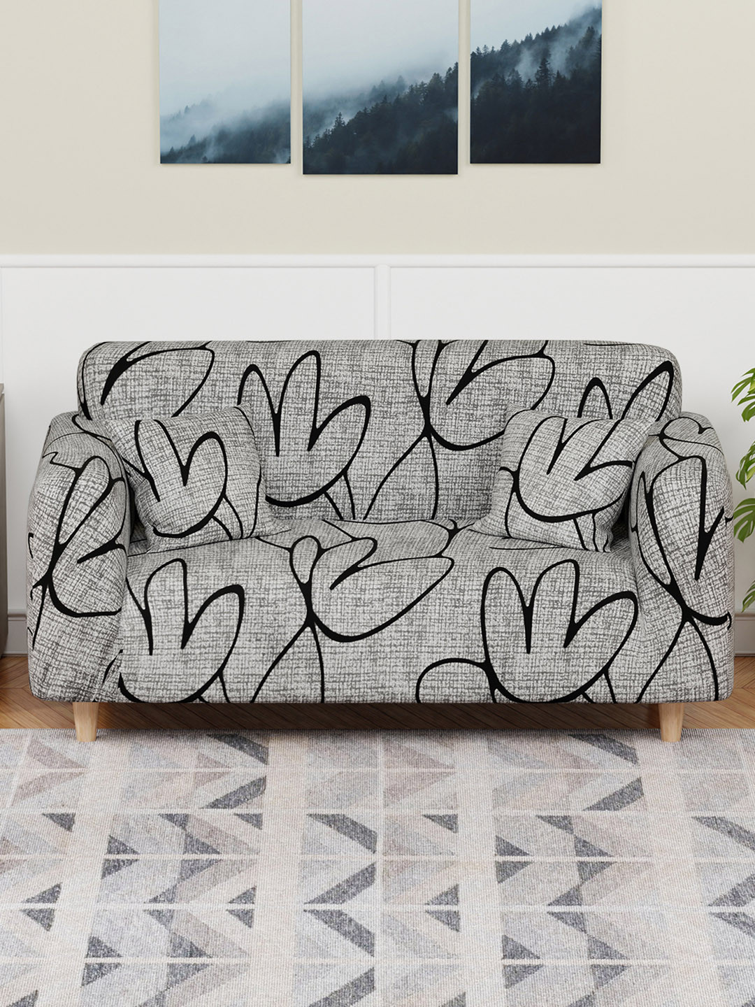 

Aura Grey Printed 2-Seater Sofa Cover With Arms