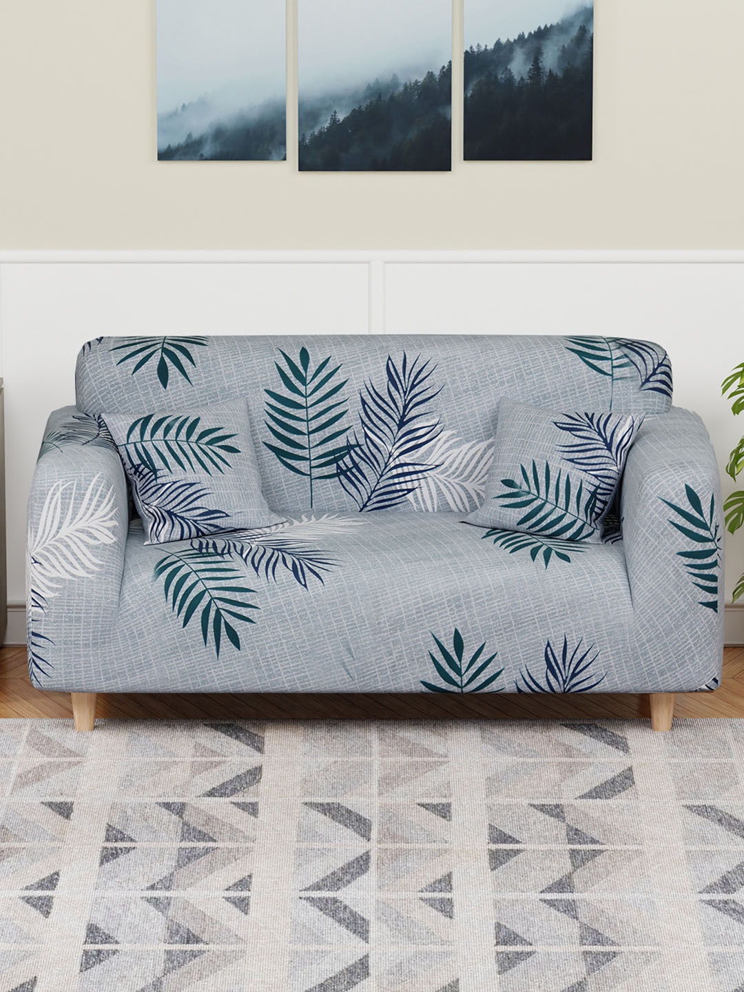 

Aura Grey & White Printed Elasticated Sofa Cover With Arms