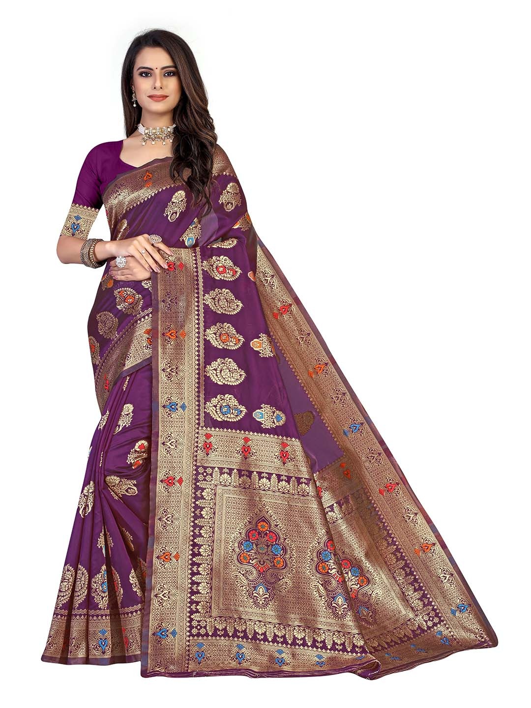 

Maroosh Woven Design Zari Banarasi Saree, Purple