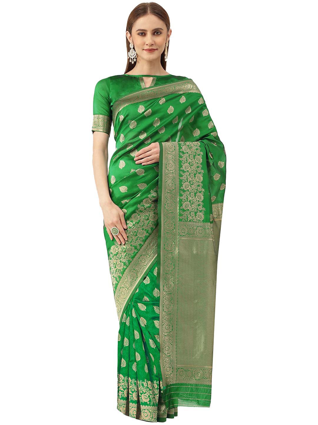 

Maroosh Woven Design Zari Banarasi Saree, Green