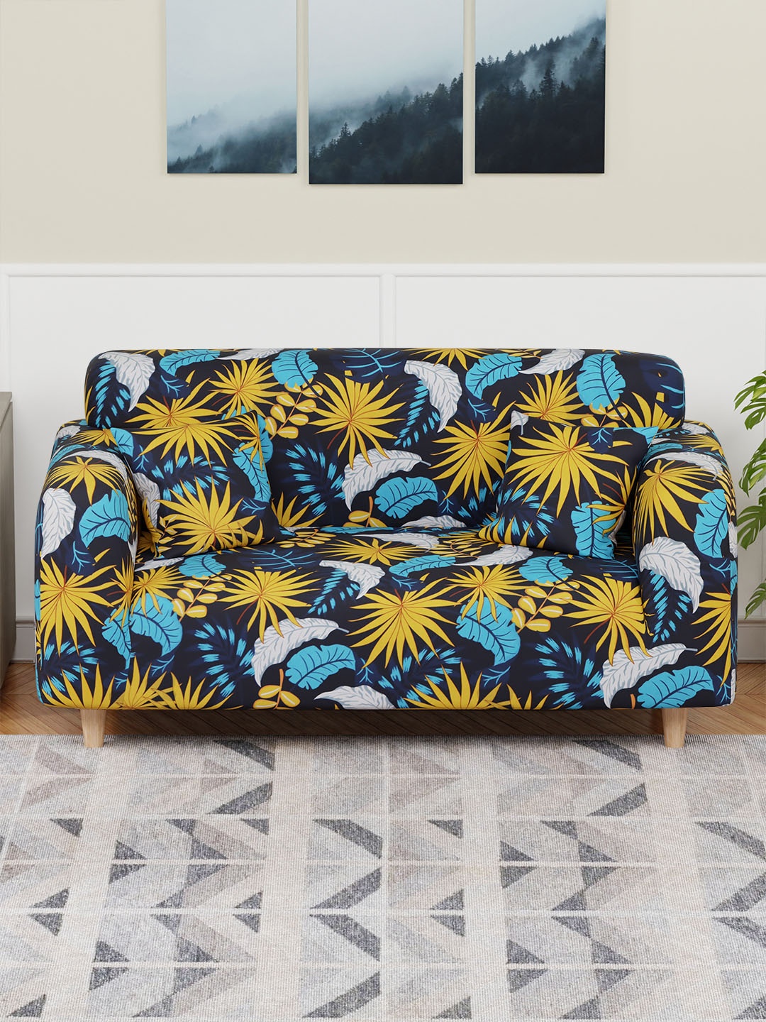 

Aura Black & Yellow Printed Sofa Cover With Arms