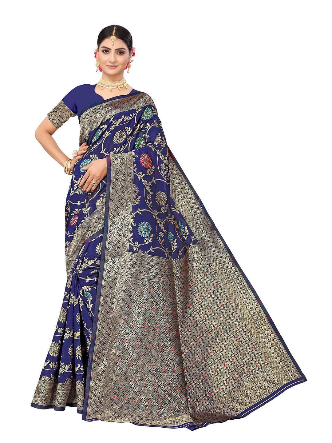 

Maroosh Ethnic Motifs Woven Design Zari Banarasi Saree, Navy blue