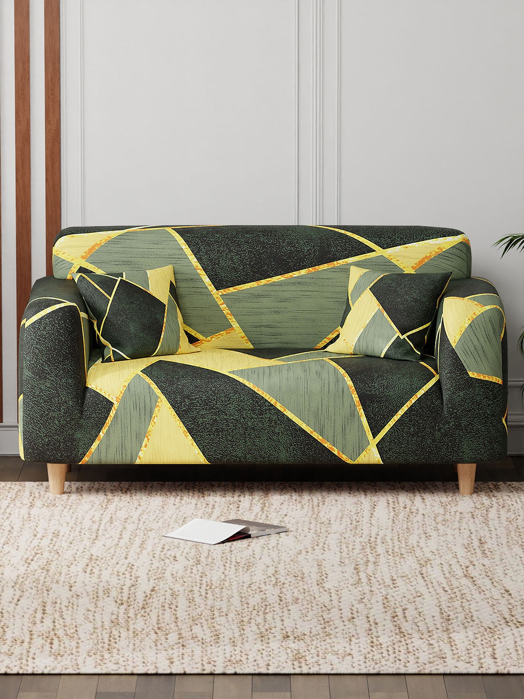 

Aura Green & Yellow Printed 2-Seater Sofa Cover With Arms