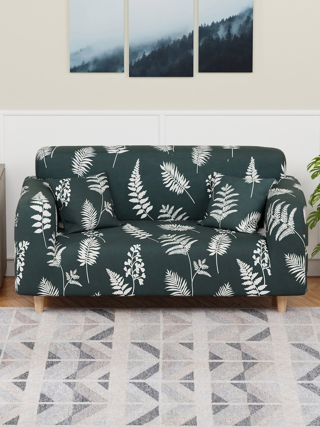 

Aura Green & White Printed Elasticated Sofa Cover With Arms