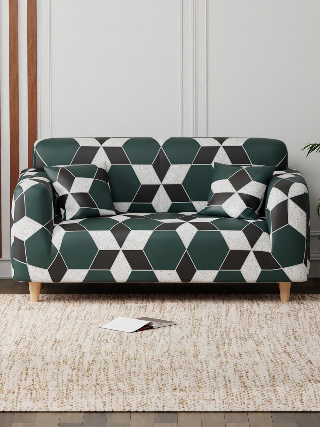 

Aura Green & White Printed Elasticated Sofa Cover