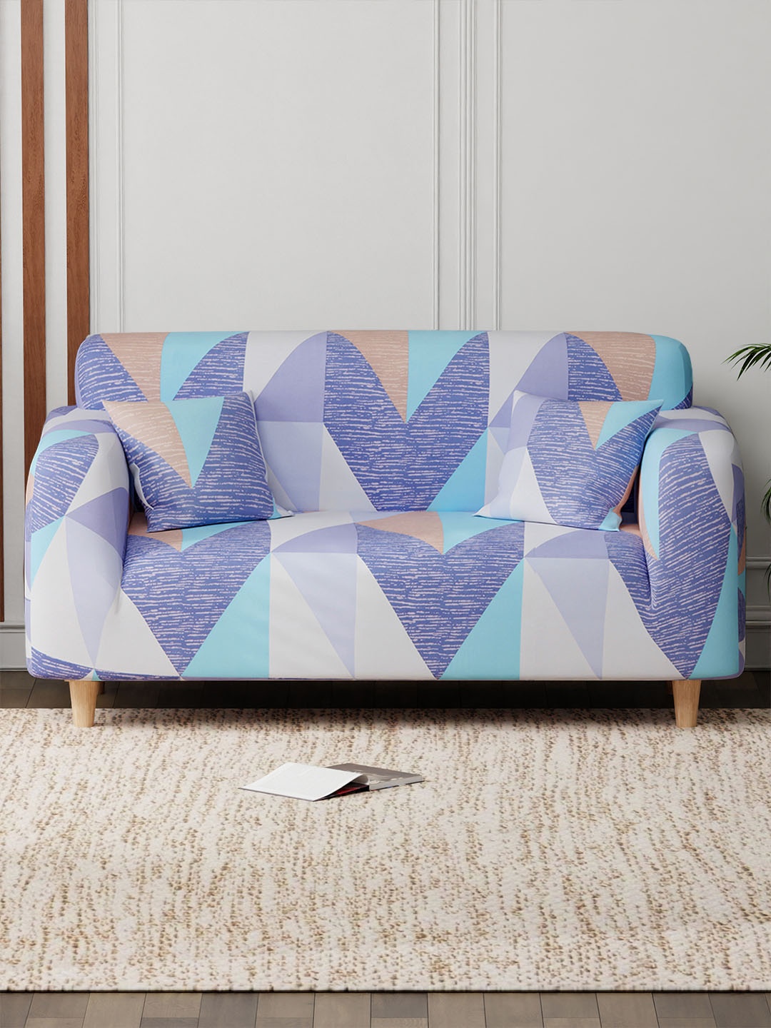 

Aura Blue & White Printed Elasticated Sofa Cover With Arms