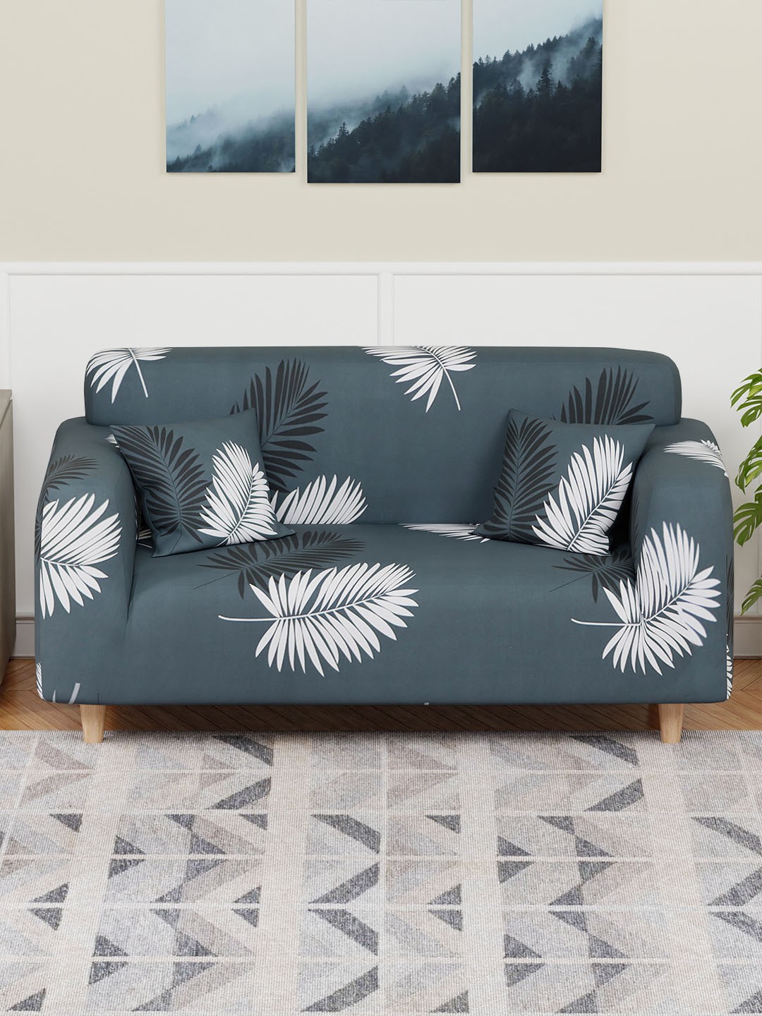 

Aura Grey & White Printed Elasticated Sofa Cover With Arms