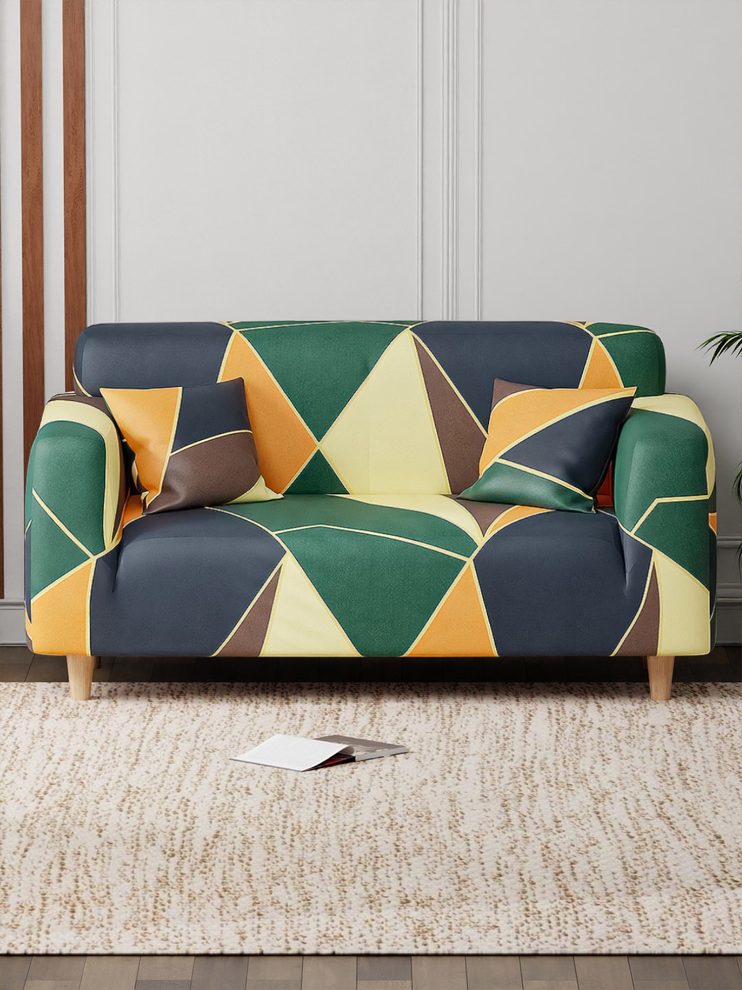 

Aura Green & Yellow Printed Elasticated Sofa Cover With Arms