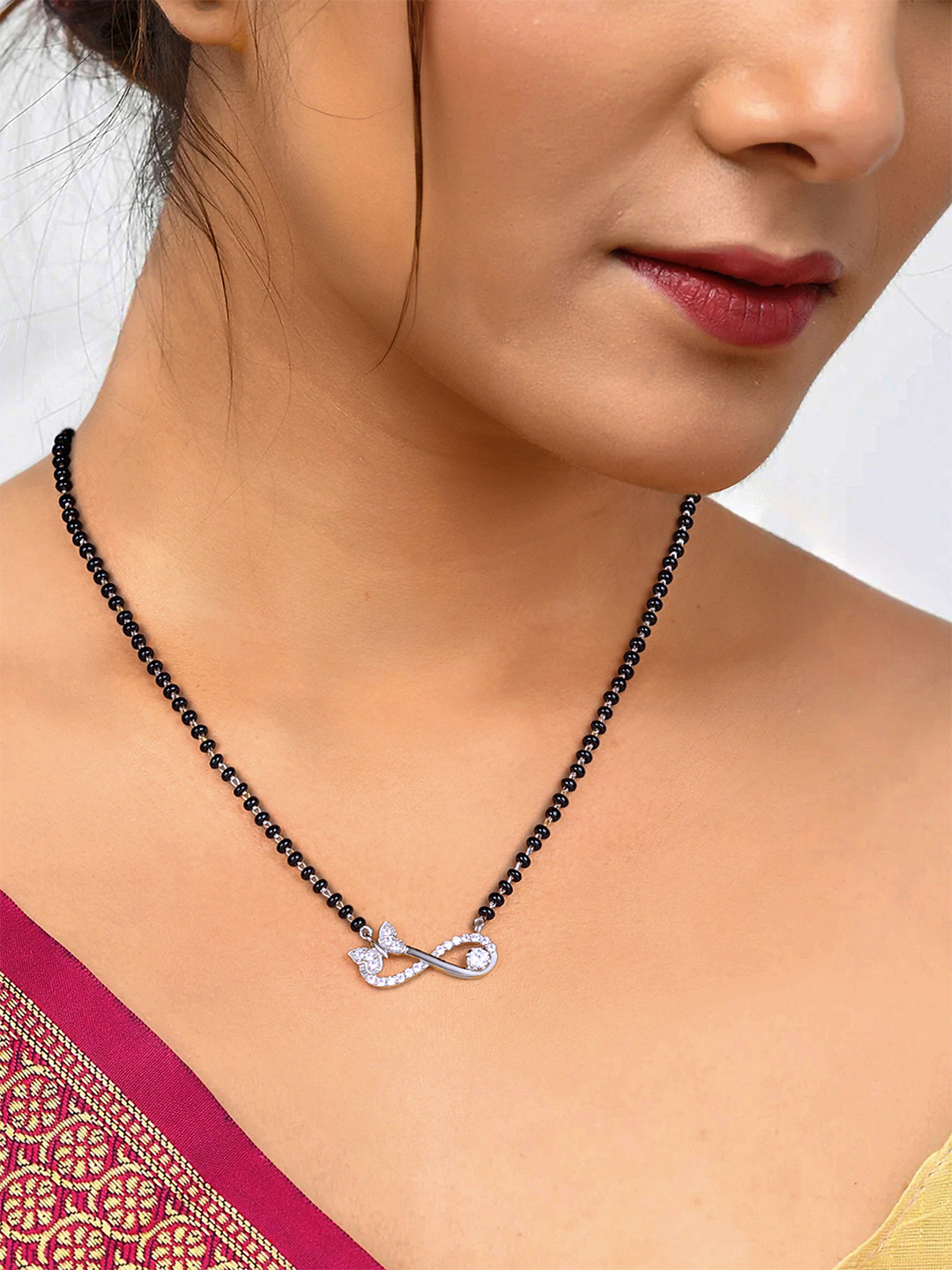 

Ornate Jewels 925 Sterling Silver Rhodium-Plated AD Studded Infinity Butterfly Mangalsutra