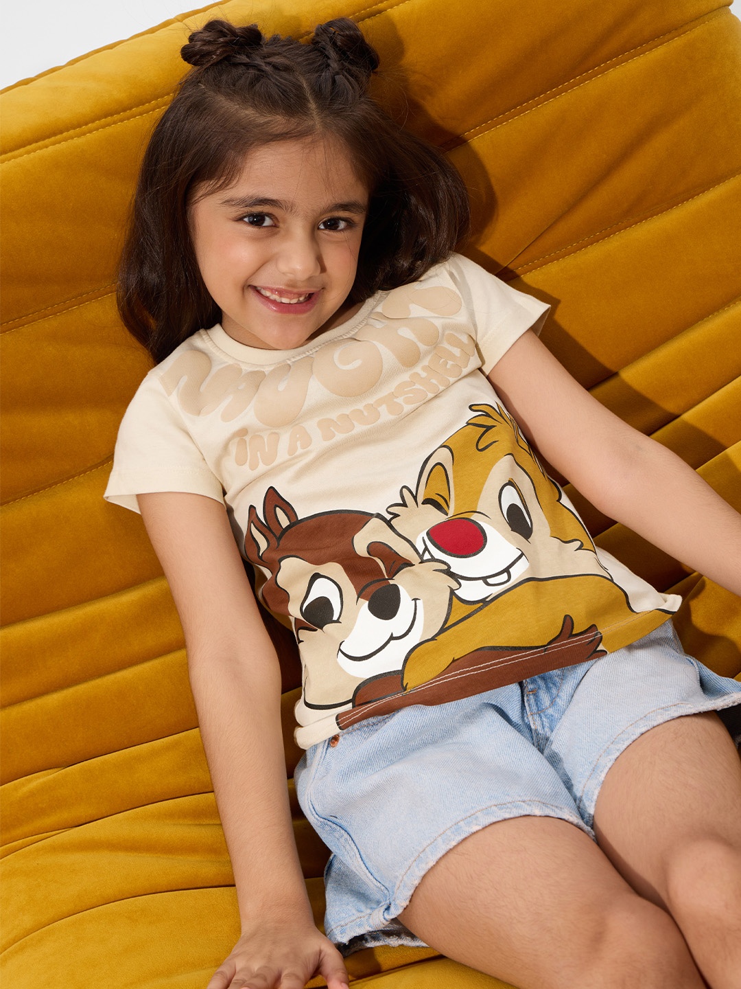 

The Souled Store Girls Graphic Printed Round Neck Cotton T-shirt, Beige