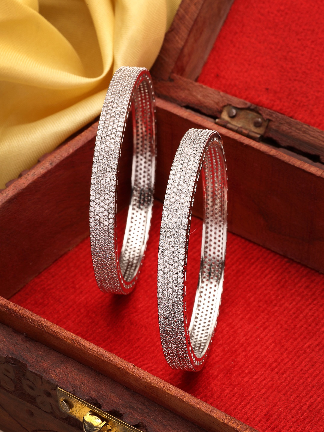 

NVR Set Of 2 Silver-Plated American Diamond Stone Studded Bangles