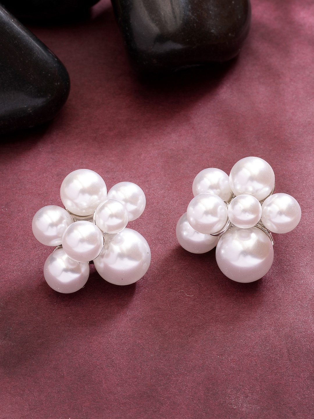 

NVR Silver-Plated Contemporary Pearls Beaded Stud Earrings, White