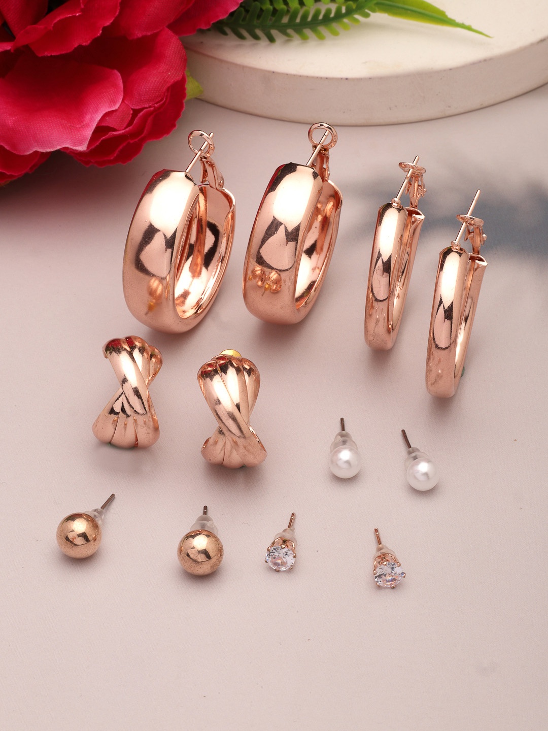 

NVR Set of 6 Rose Gold-Plated Contemporary Hoop Earrings