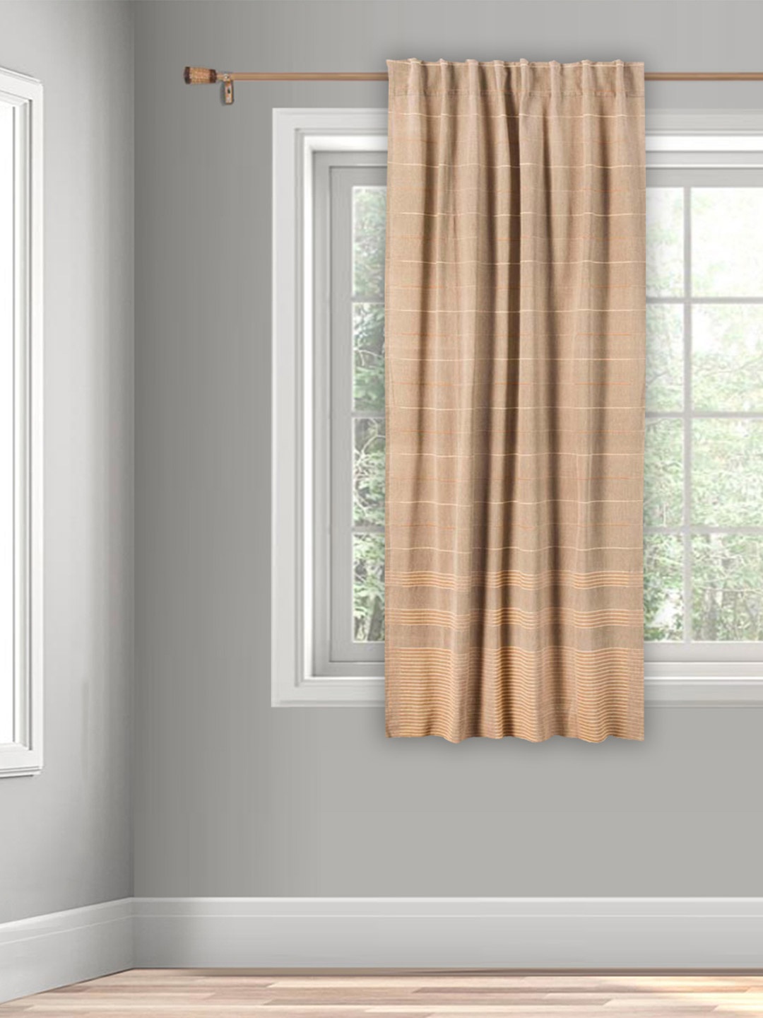 

Fabindia Grey & Beige Striped Cotton Window Curtain