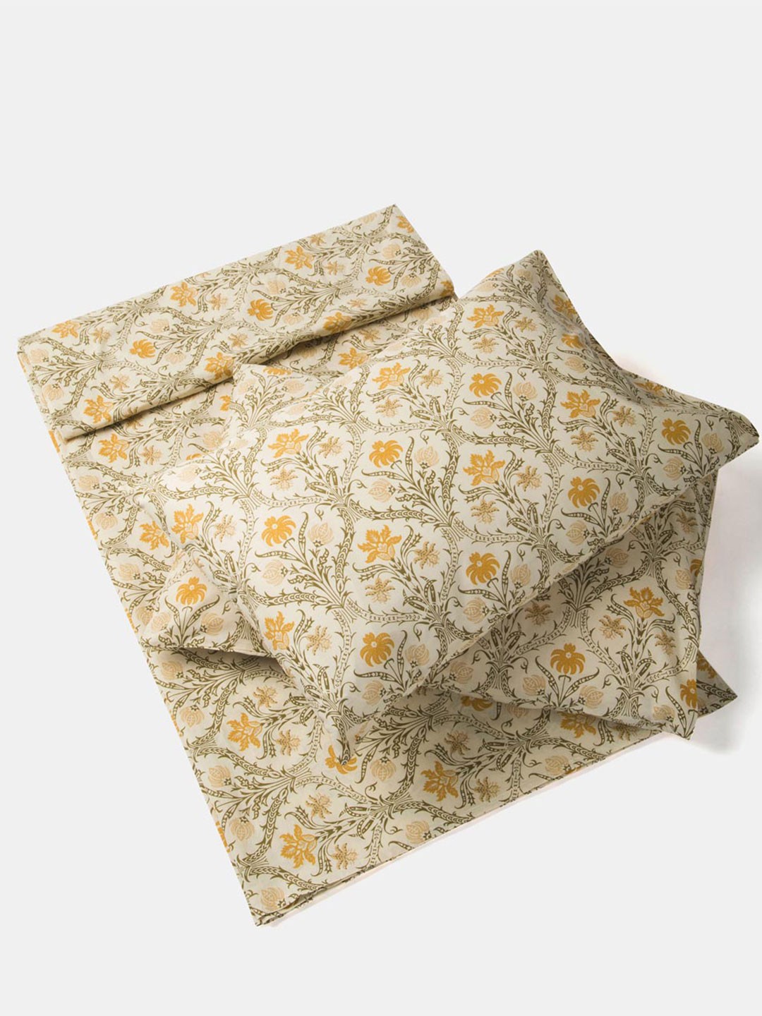 

Fabindia Yellow & White Floral Printed Cotton 120 TC Single Bedsheet with 1 Pillow Cover