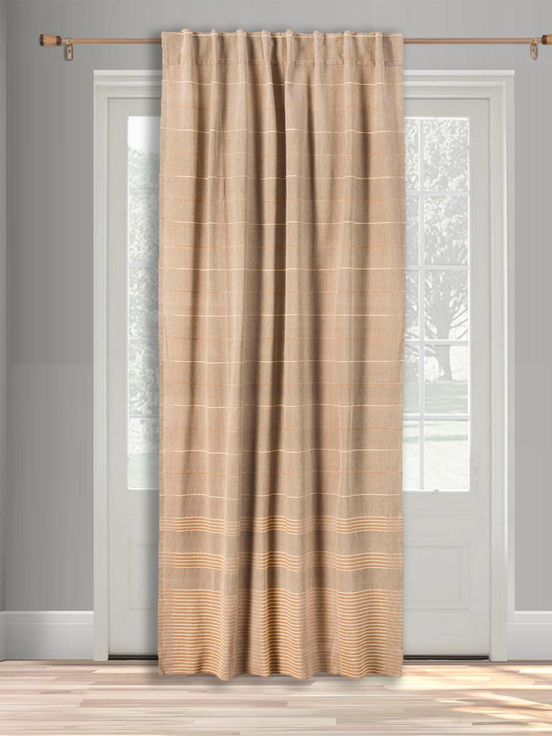 

Fabindia Grey & Beige Striped Cotton Long Door Curtain