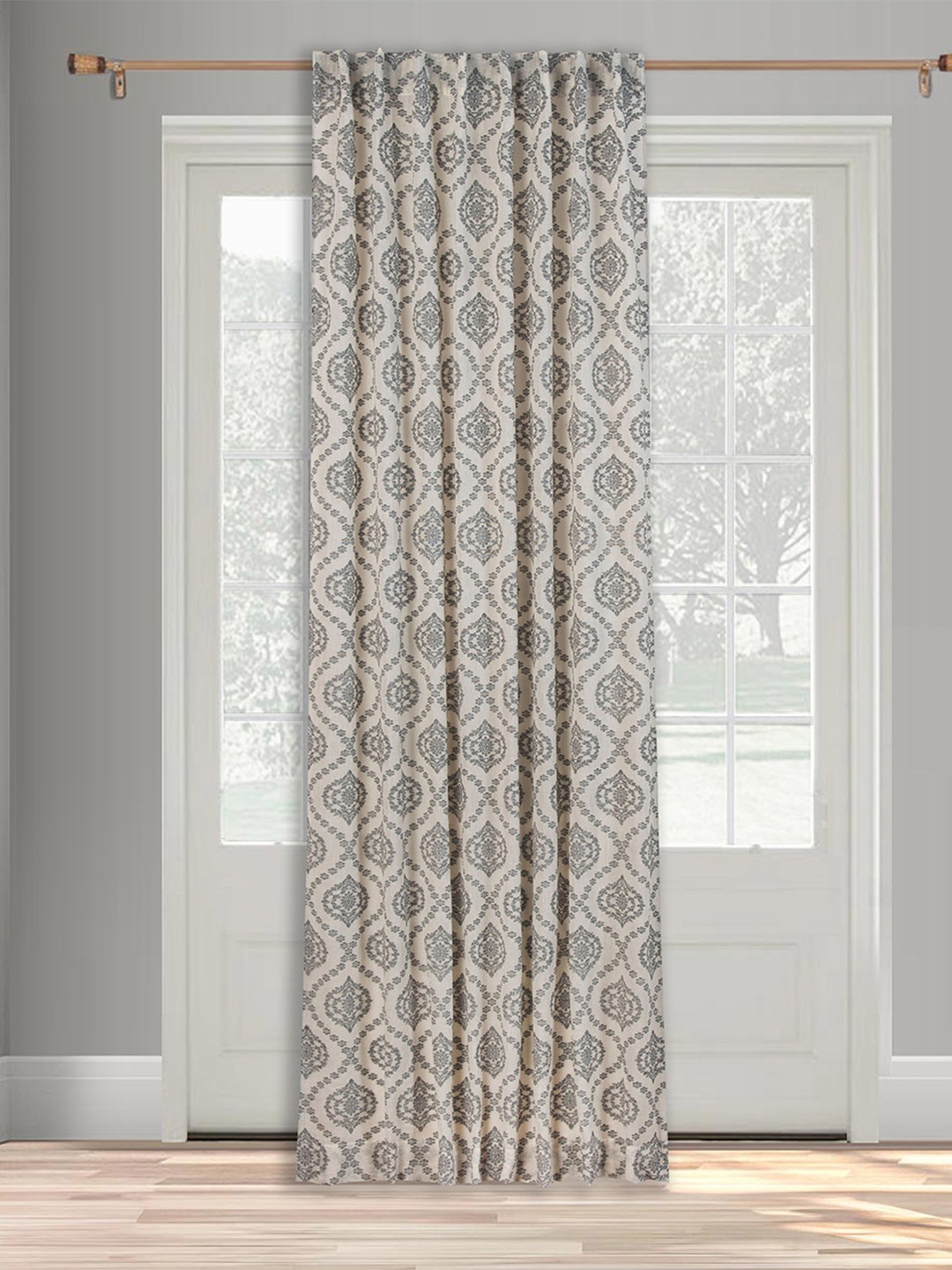 

Fabindia Off White & Black Ethnic Motifs Printed Cotton Door Curtain