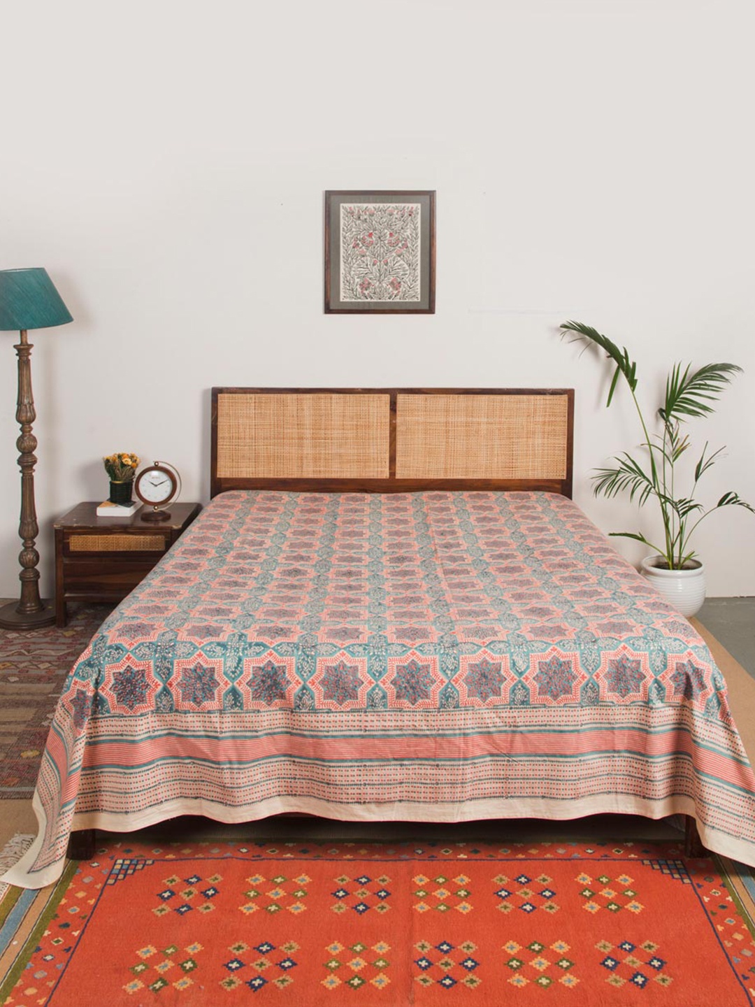

Fabindia Teal-Blue & Red Printed Cotton Double Bed Covers