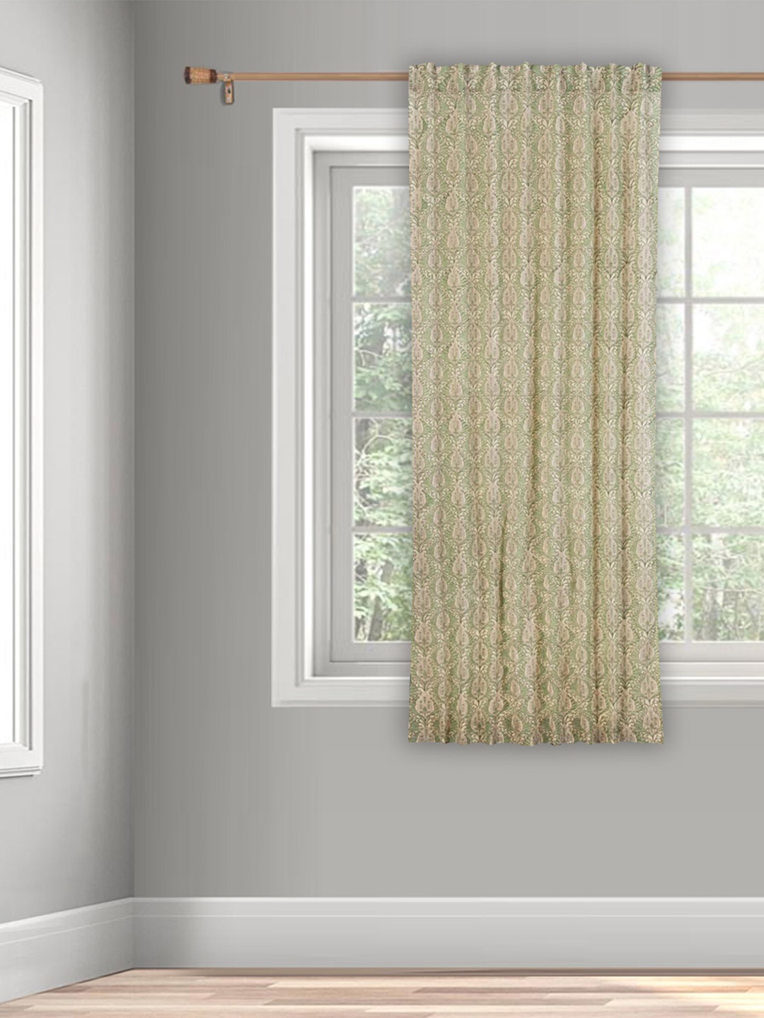 

Fabindia Paro Green & Off White Ethnic Motifs Printed Cotton Window Curtain