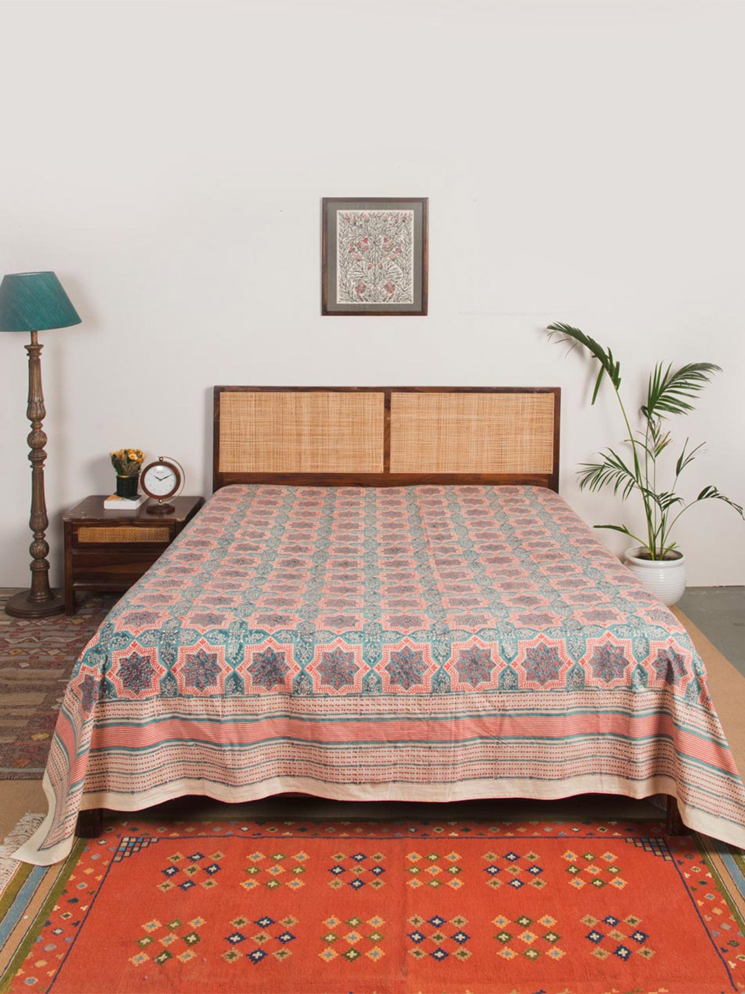 

Fabindia Teal-Blue & Red Printed Cotton Single Bed Covers