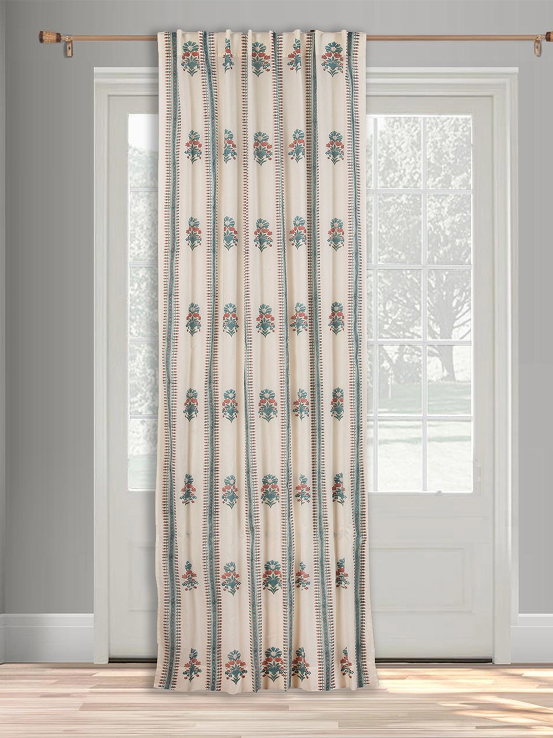 

Fabindia Palampur Off White & Blue Ethnic Motifs Printed Cotton Long Door Curtain