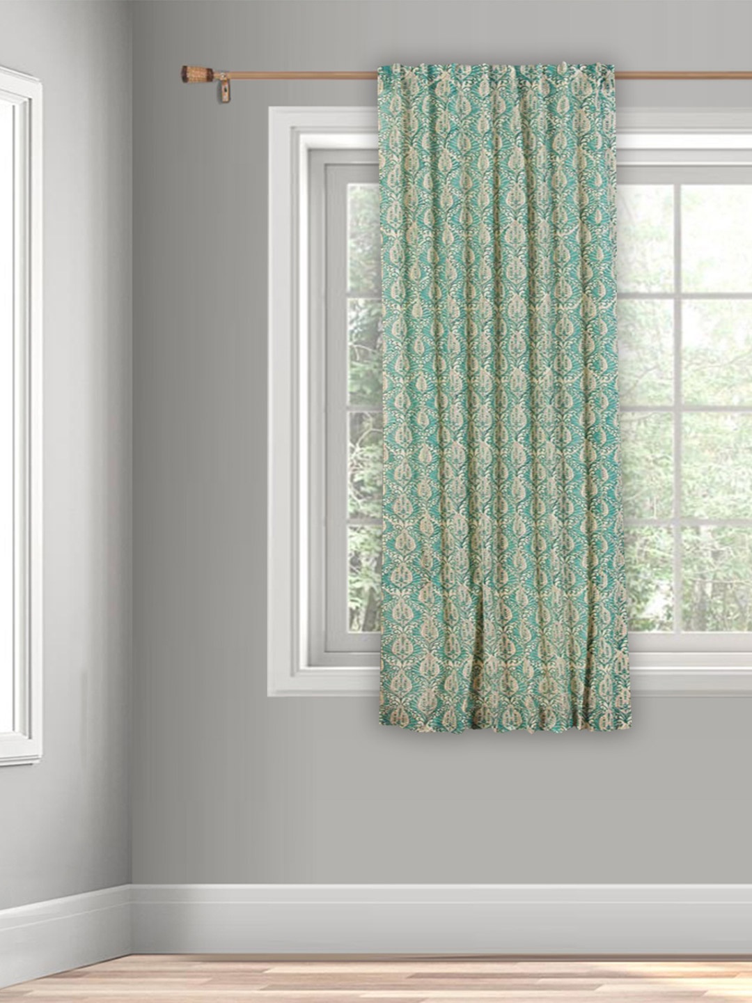 

Fabindia Paro Teal & Beige Ethnic Motifs Printed Cotton Window Curtain
