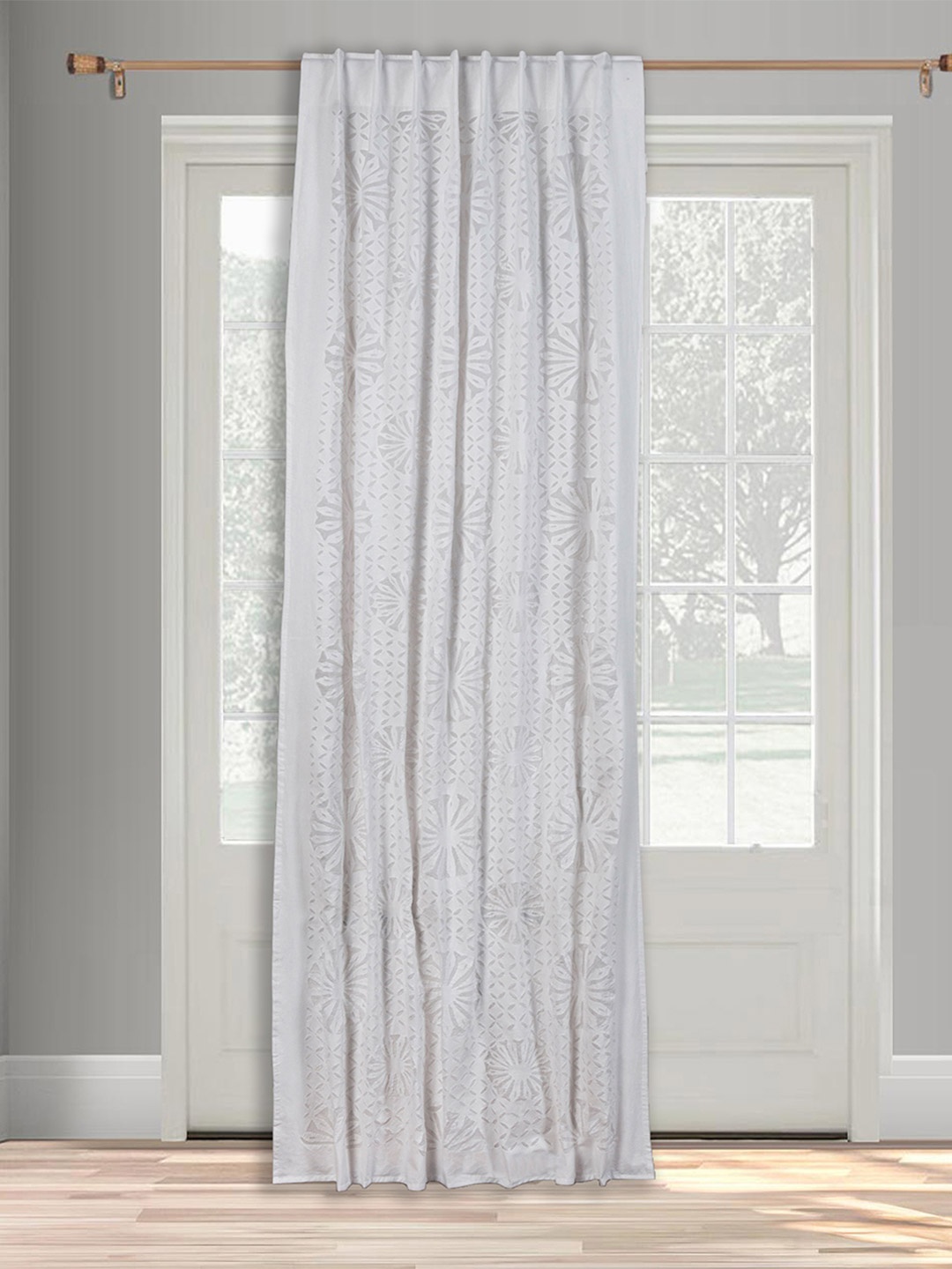 

Fabindia White & Grey Floral Printed Cotton Door Curtain