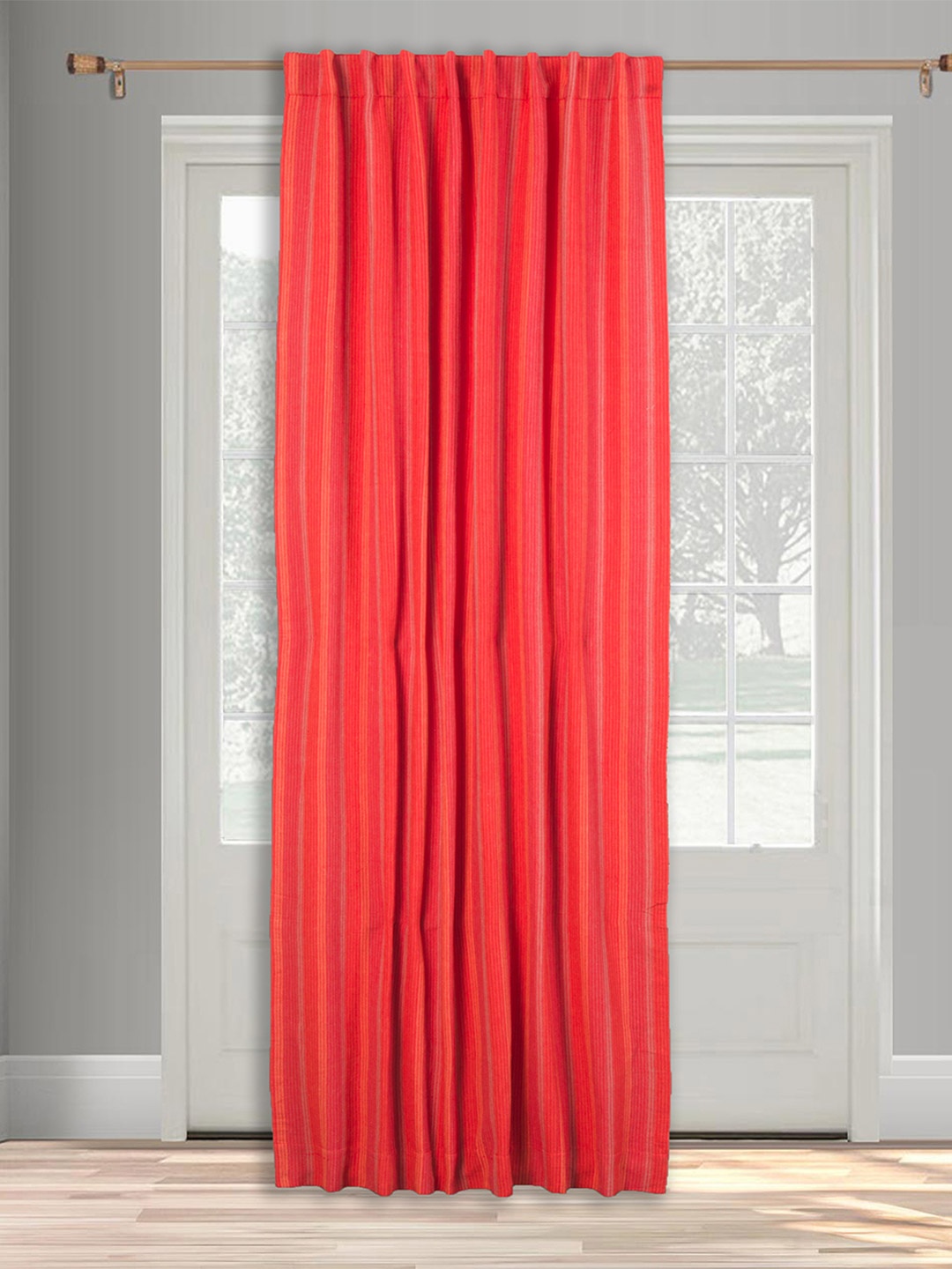 

Fabindia Hanita Red & Orange Coloured Striped Cotton Long Door Curtain