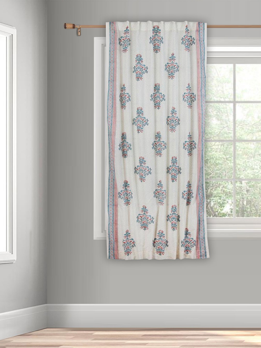 

Fabindia Palampur Off White & Blue Ethnic Motifs Printed Cotton Window Curtain