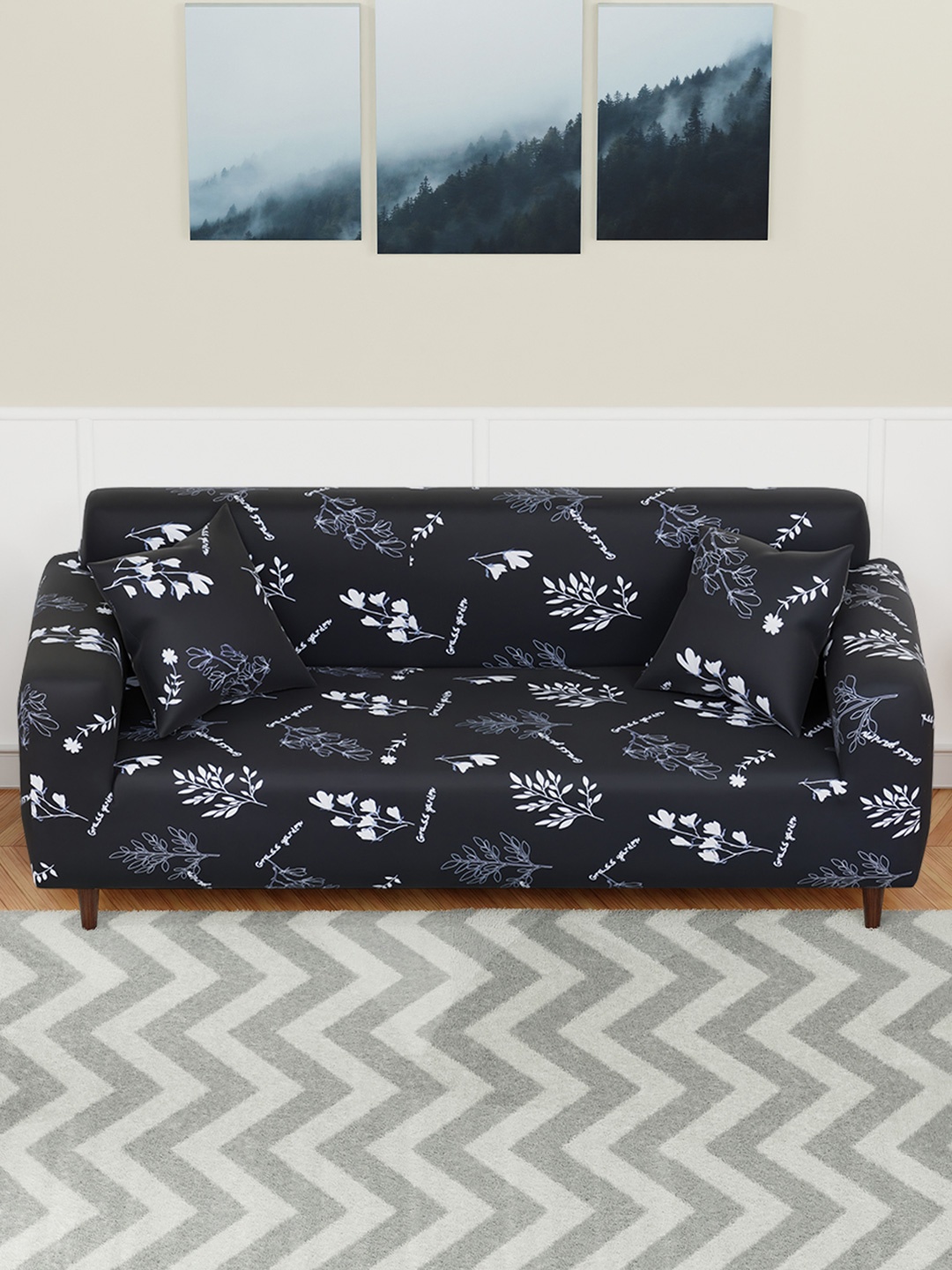 

Aura Black & White Printed Elasticated Sofa Cover