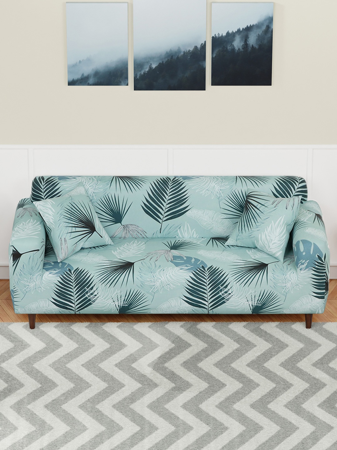 

Aura Blue & White Printed Elasticated Sofa Cover With Arms