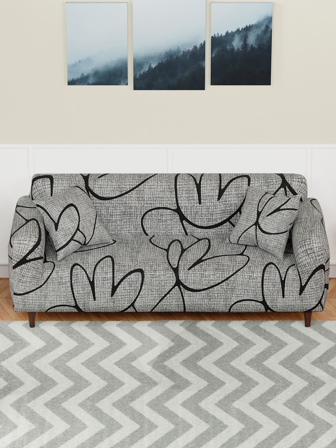 

Aura Grey Printed Elasticated Sofa Cover With Arms