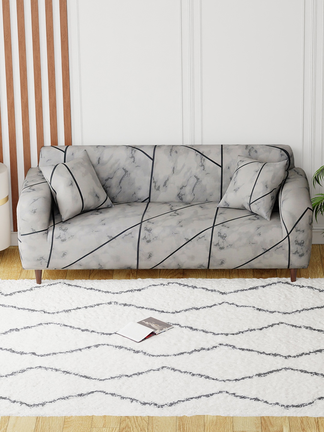 

Aura Grey Printed 3 Seater Sofa Cover With Arms