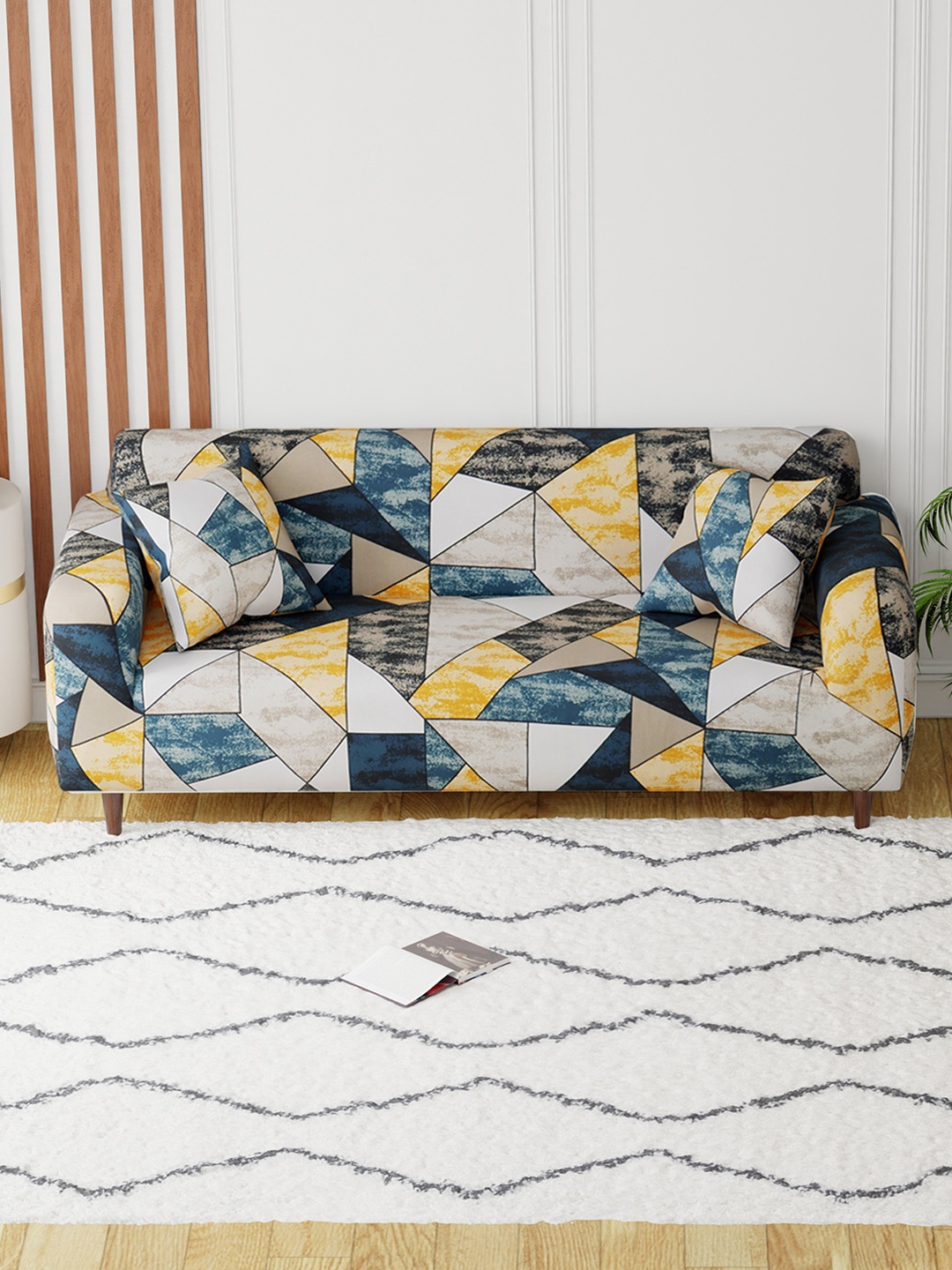 

Aura Yellow & White Printed Elasticated Sofa Cover