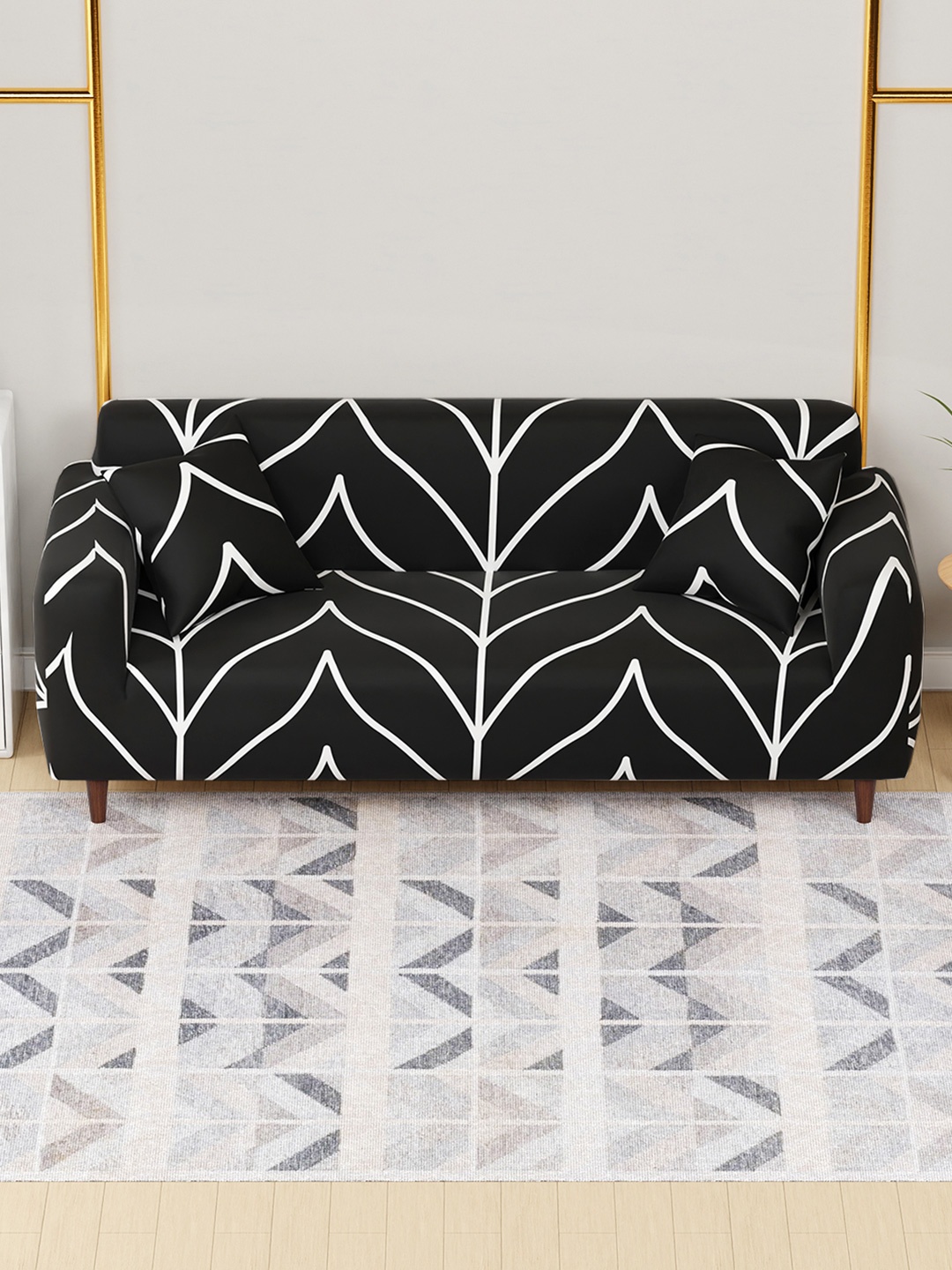 

Aura Black & White Printed 3 Seater Sofa Cover With Arms