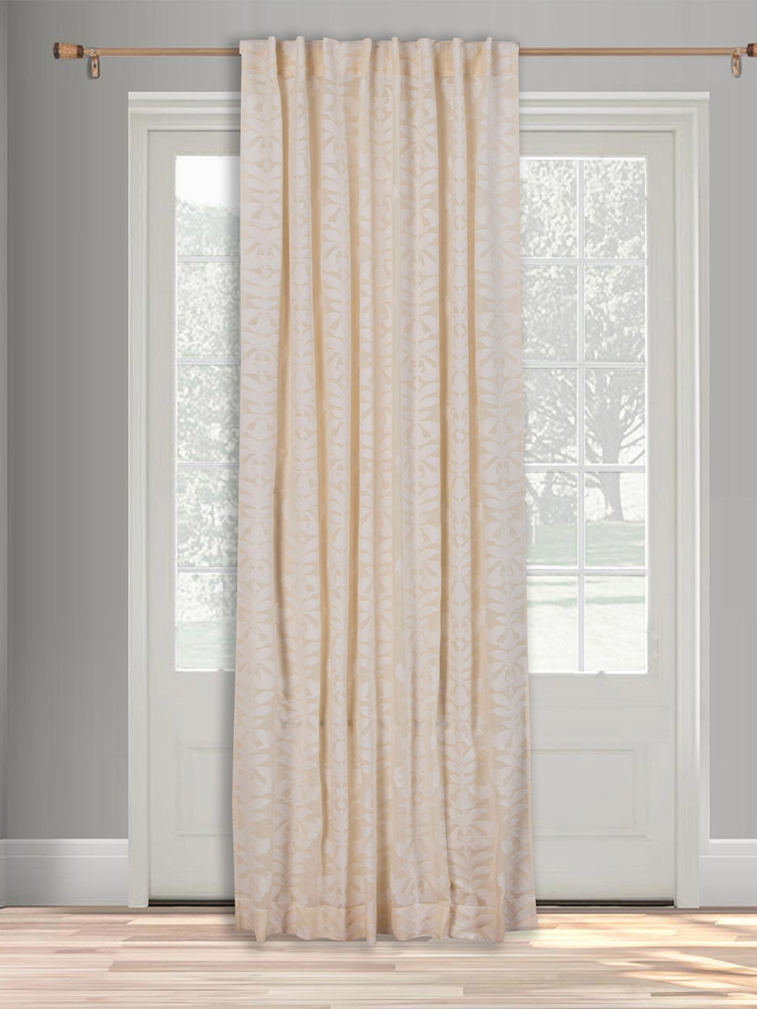 

Fabindia Beige & White Ethnic Motifs Printed Cotton Long Door Curtain