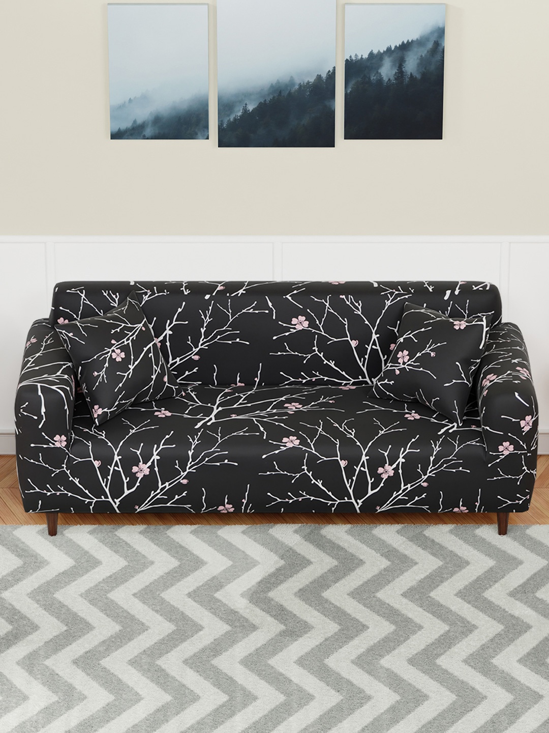 

Aura Black & White Printed 3 Seater Sofa Cover With Arms