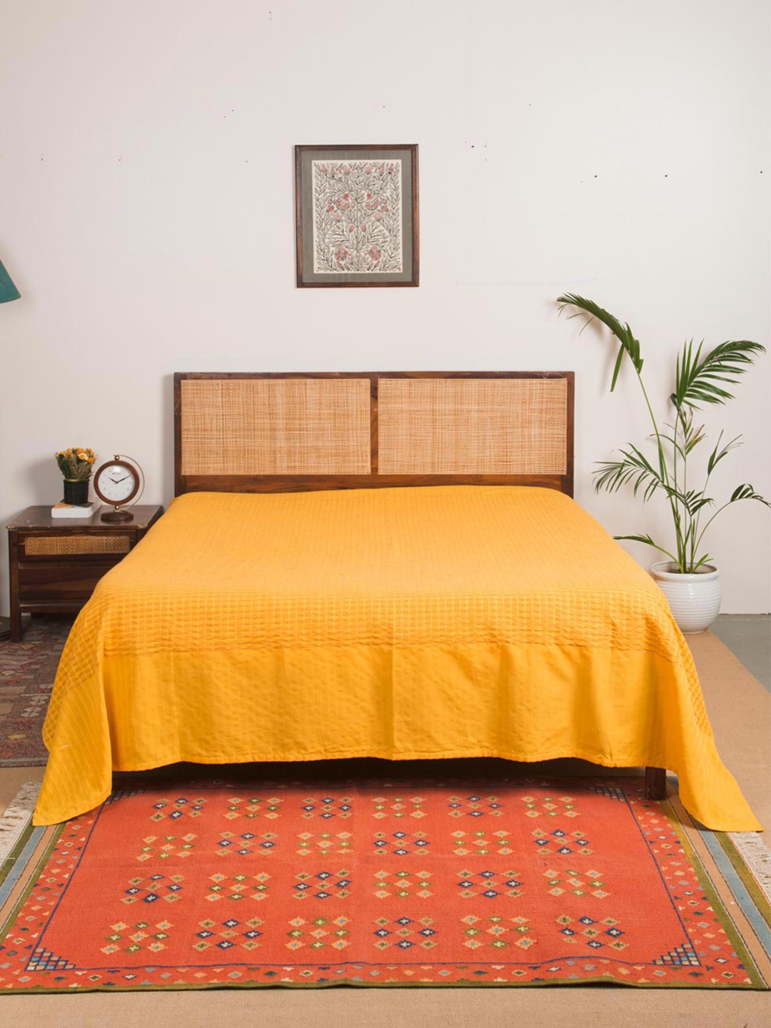 

Fabindia Yellow Cotton Woven Double Bed Cover