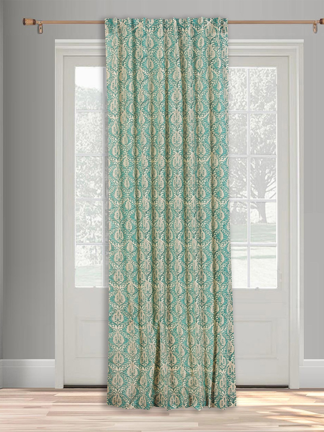 

Fabindia Paro Teal & Beige Ethnic Motifs Printed Cotton Long Door Curtain