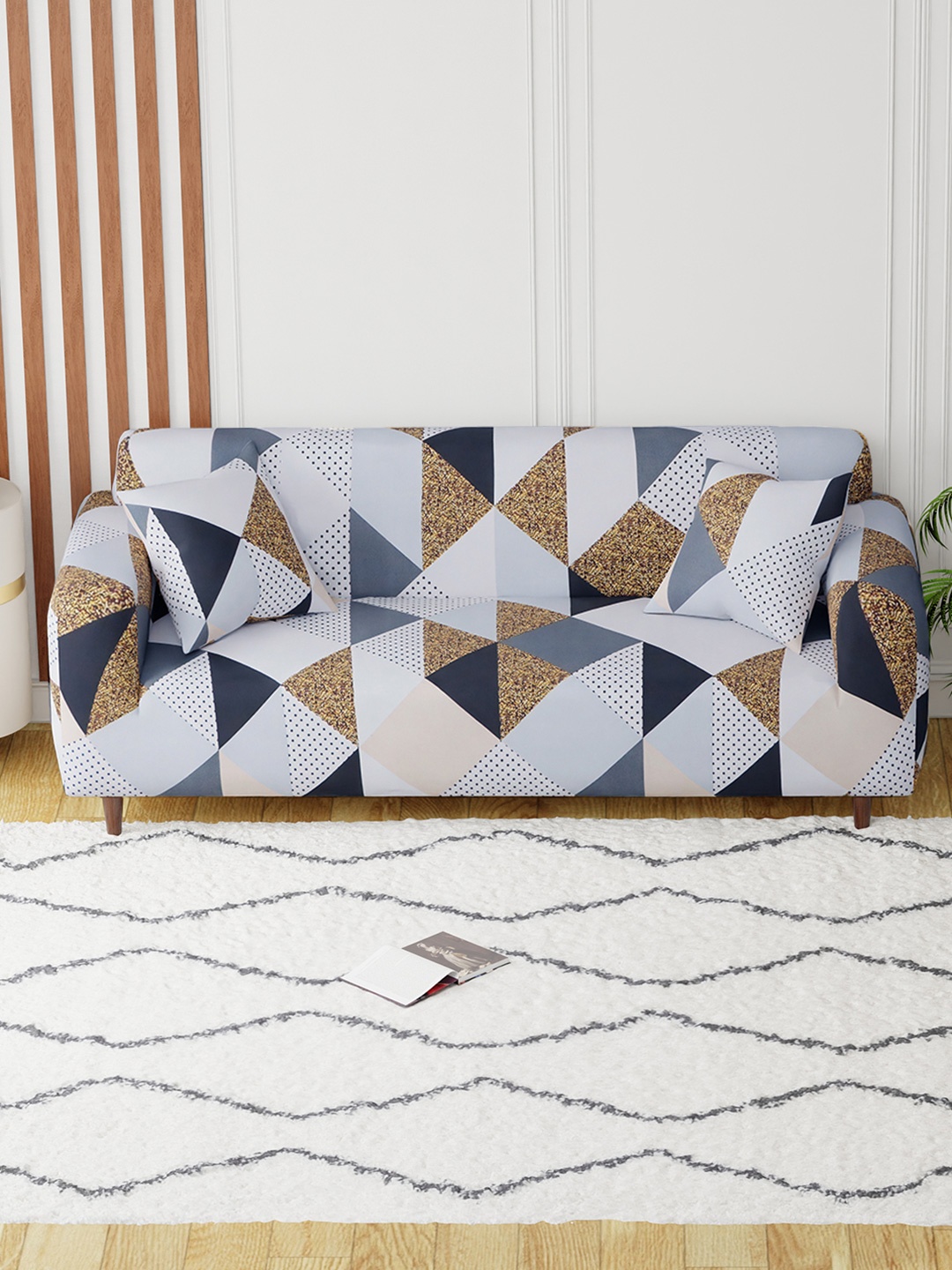 

Aura Grey & Blue Printed Elasticated Sofa Cover