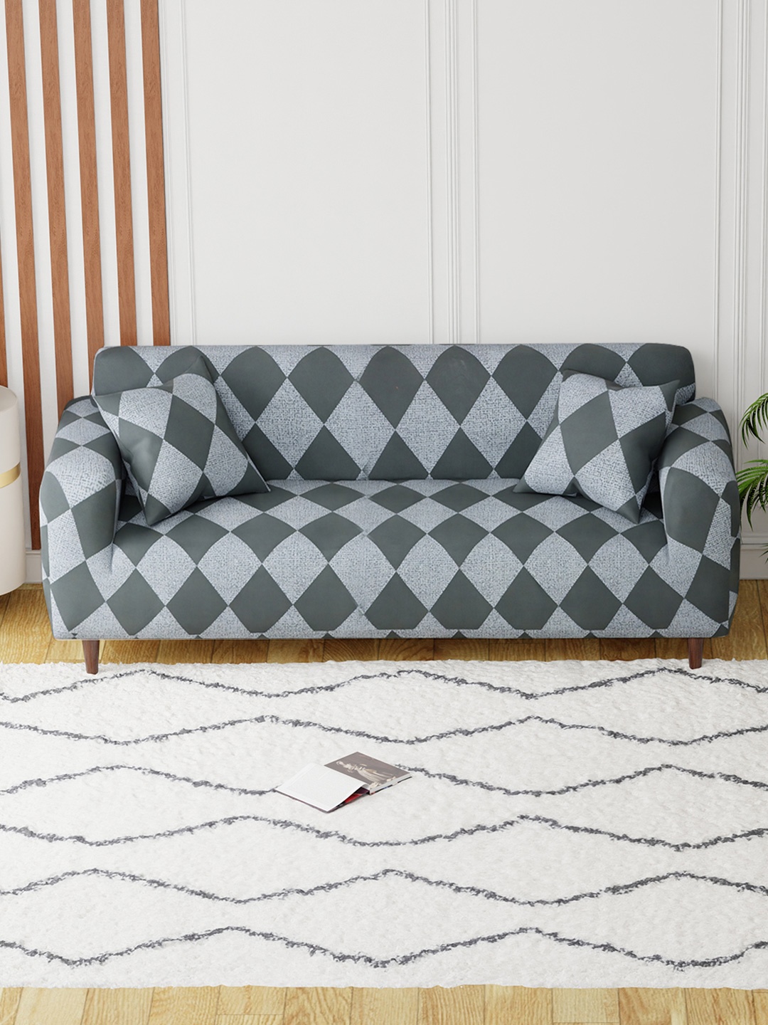 

Aura Grey Printed 3 Seater Sofa Cover With Arms