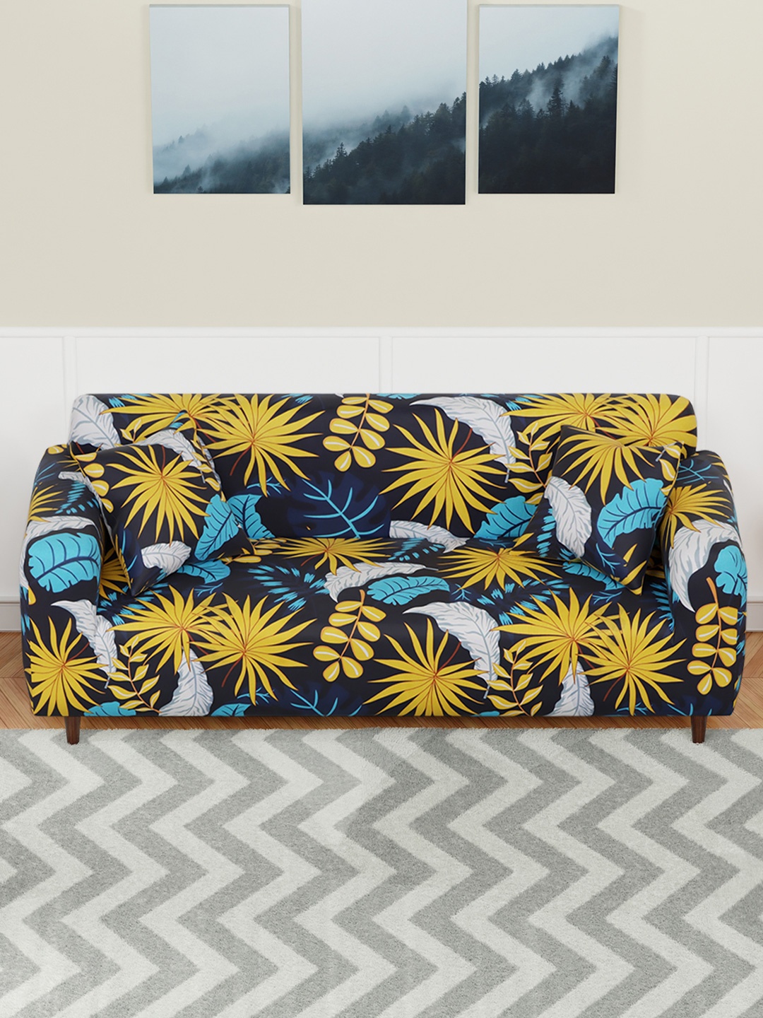 

Aura Black & Yellow Printed Elasticated Sofa Cover